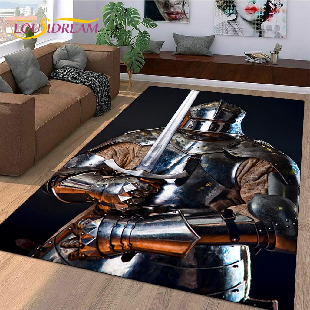 Rycerz Templariusz Kawaler Krzyżowiec Kreskówkowy Dywanik do Salonu Sypialni, Antypoślizgowa Dekoracja na Sofę Wycieraczka Prezent dla Dziecka