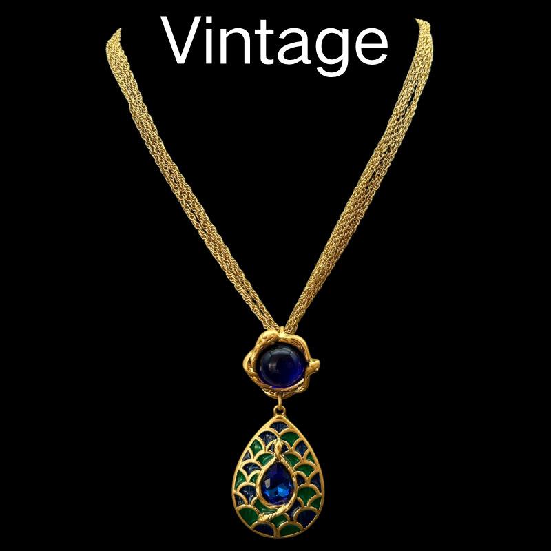 Vintage Medieval Contrasting Enamel Glaze Craftsmanship Spirit Snake Relief Heavy Industry Temperament Versatile Necklace Earring Set