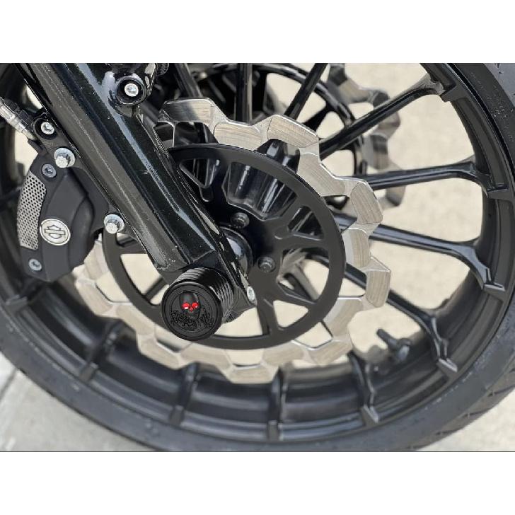 Goldfire Front Axle Bolt Covers, Black Billet 3D Machined Skeleton Skull Axle Covers Wheel Axle Caps Compatible for Harley 2002-2023 Harley Softail