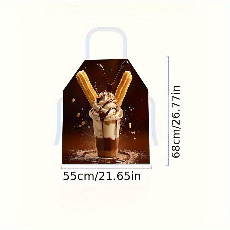 1pc Chocolate Milkshake Apron Linen Kitchen Baking Cooking Sweet Dessert Theme Funny Design Adjustable Neck Strap Home Use