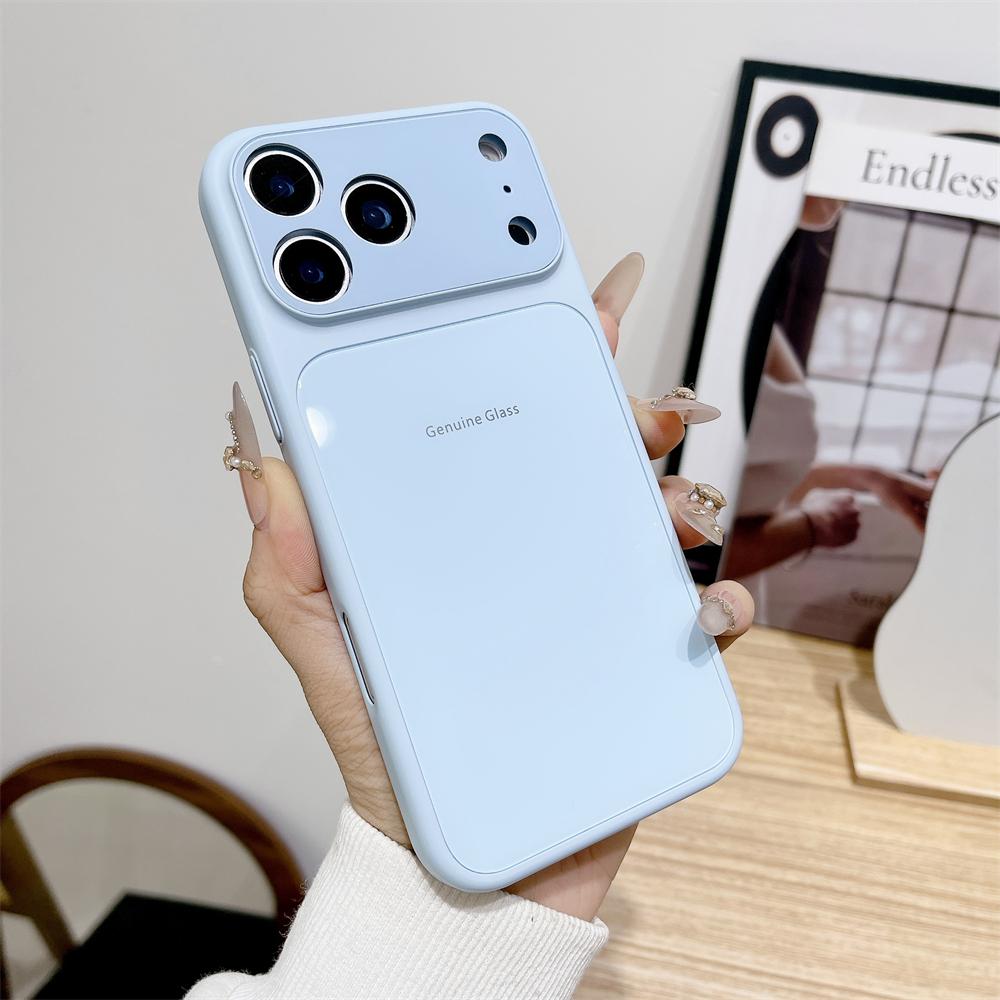Genuine Glass Glossy Hard Shockproof Case for iPhone 17 16 15 14 13 12 11 Pro Max Plus Macaron Candy Color Cover for iPhone Air