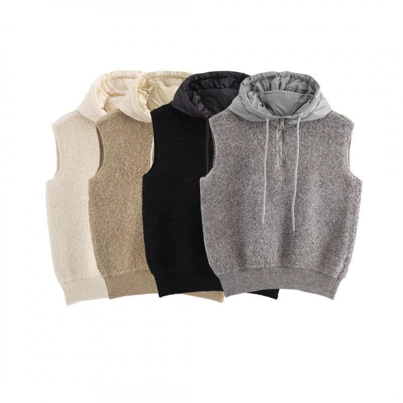 2024 Autumn Women's Casual Knit Half-Zip Hooded Vest