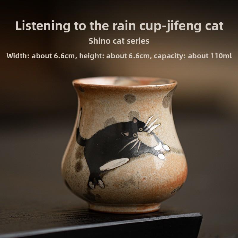 2PCS/Set Japanese Style Ceramic Tea Cup Hand Painted Silver Cat Dragon Egg Tea Set for Gongfu Tea Home Use Collection