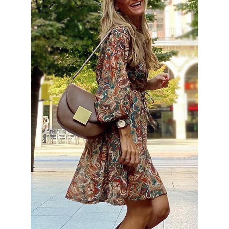 Summer Mid-waist Pullover Midi Skirt Short-sleeved Printed Loose Dresses