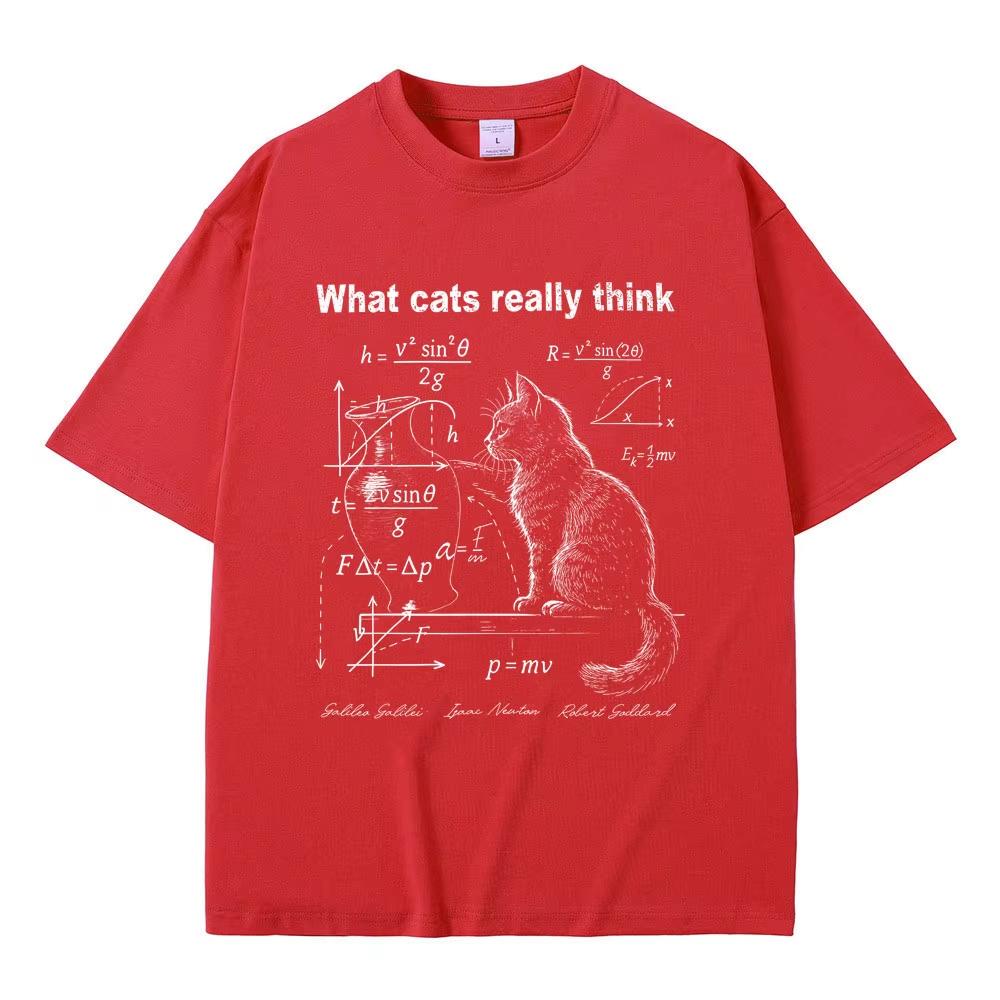 2026 What Cats Really Think Schrodinger Cat Funny Meme Graphic Tshirt Mens Womens Cotton Casual Top Fit Street Wear Ins Y2k
