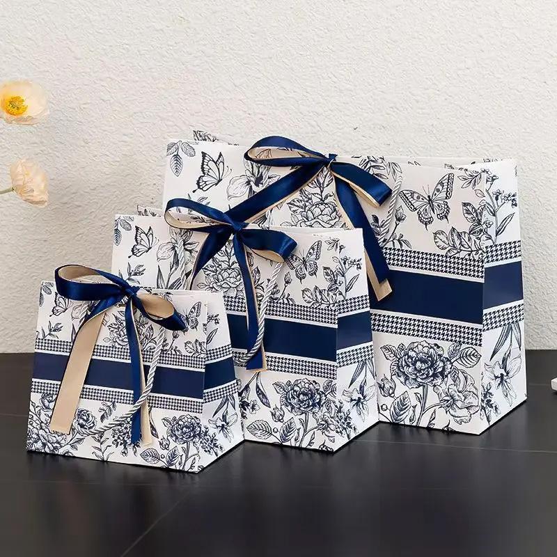 1pc Tote Bag With Ribbon Floral Fashion Gift Bags New