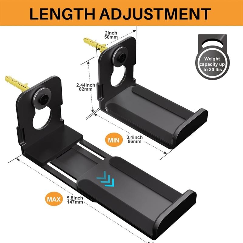 Metalowy Uchwyt Montażowy do Soundbara Rozszerzana Długość Półka Regulowana od 3,4" do 5,8" Do Oszczędzających Miejsce Domowych Zestawów Dźwiękowych