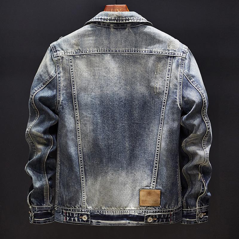 Men's Retro Slim Fit Denim Motorcycle Jacket - Spring/Autumn Collection, Loose Fit, Available In Large Sizes