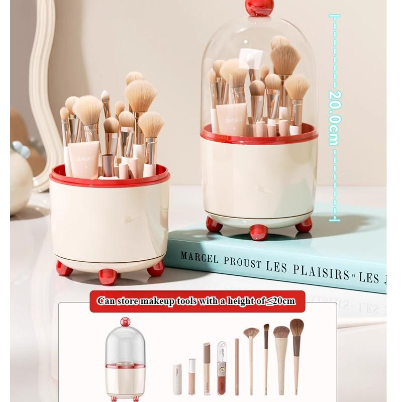 Rotatable Makeup Brush Storage Box Large Dustproof with Cover Makeup Brush Storage Rack Desktop Cosmetic Storage Holder Plastic