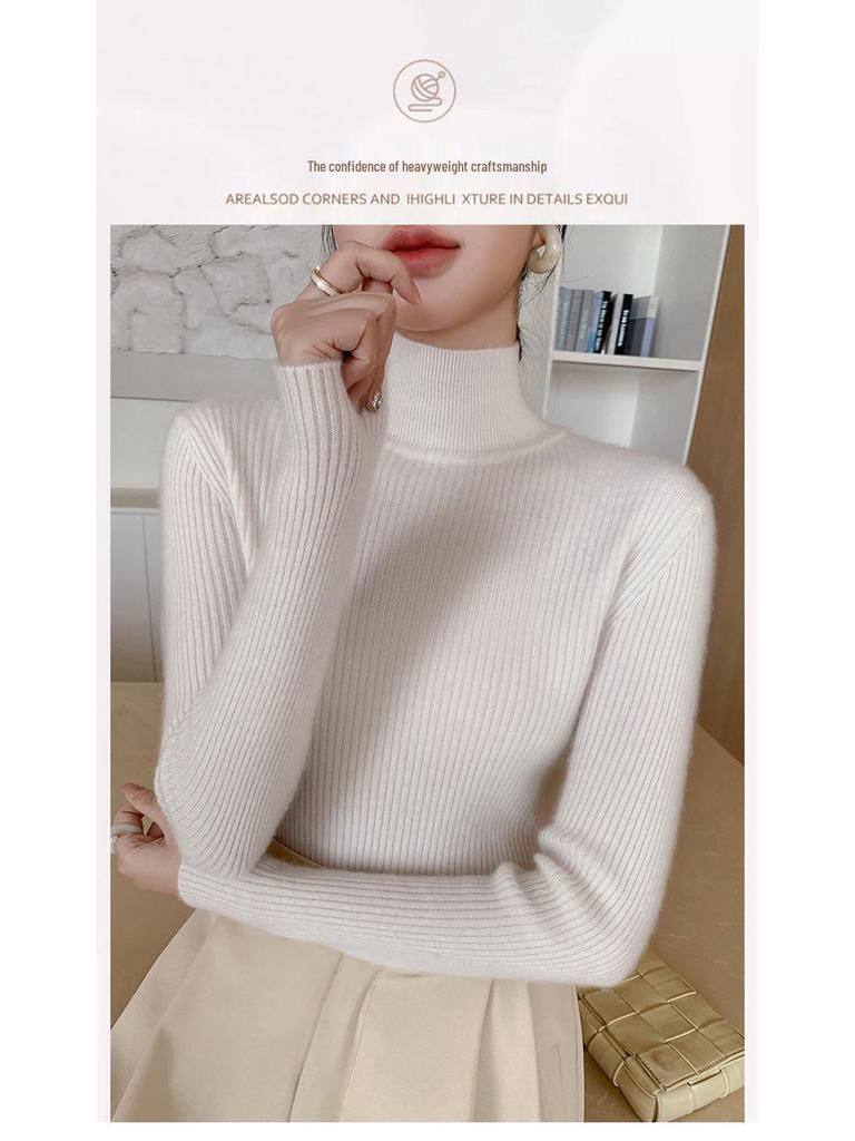 Women's Coffee High-Neck Sweater - Celebrity Style, Fall/Winter 2025, Slim Fit, Solid Color, Base Layer.