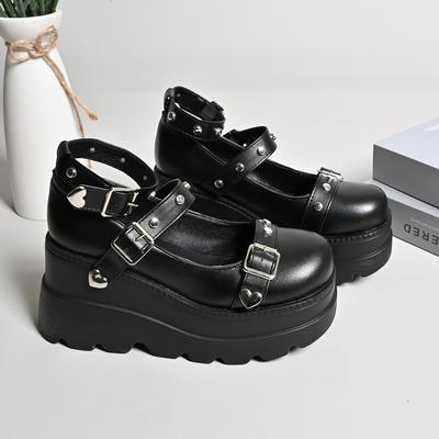 Women's Shoes Fashion Belt Buckle Design Women's Pumps Wedges Platform Shoes Punk Style Gothic Shoes Women's Cosplay Footwear