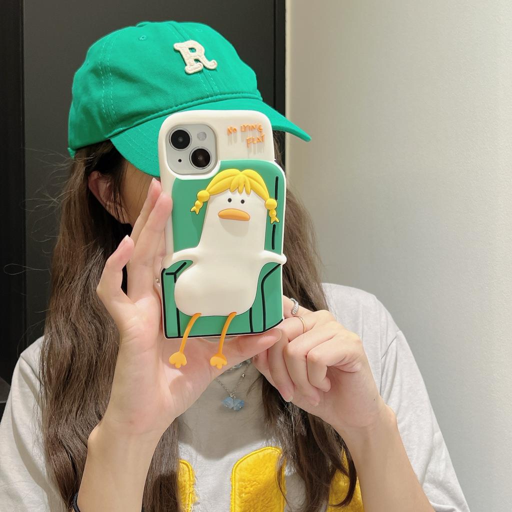 For iPhone 15 Silicone Case Cute Lying Duck Design Shockproof Phone Back Cover