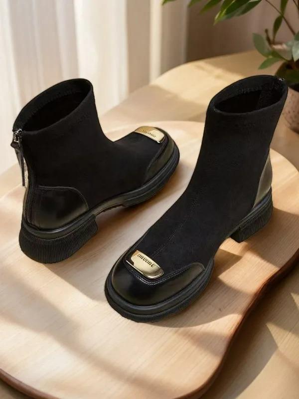 

thick-soled boots thick-heeled Martin boots Korean autumn and winter new small height-increasing splicing short boots elastic thin boots 40