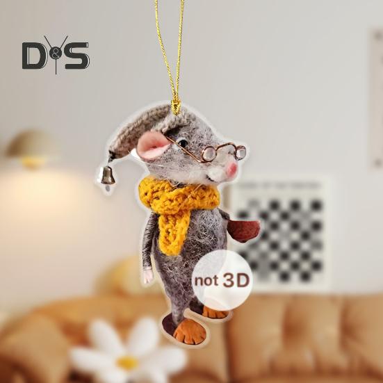 1/5Pcs Mouse Family Hanging Ornament Home Indoor Christmas Tree Car Rearview Mirror 2D Flat Acrylic Cartoon Rat Animal Hanging Decoration