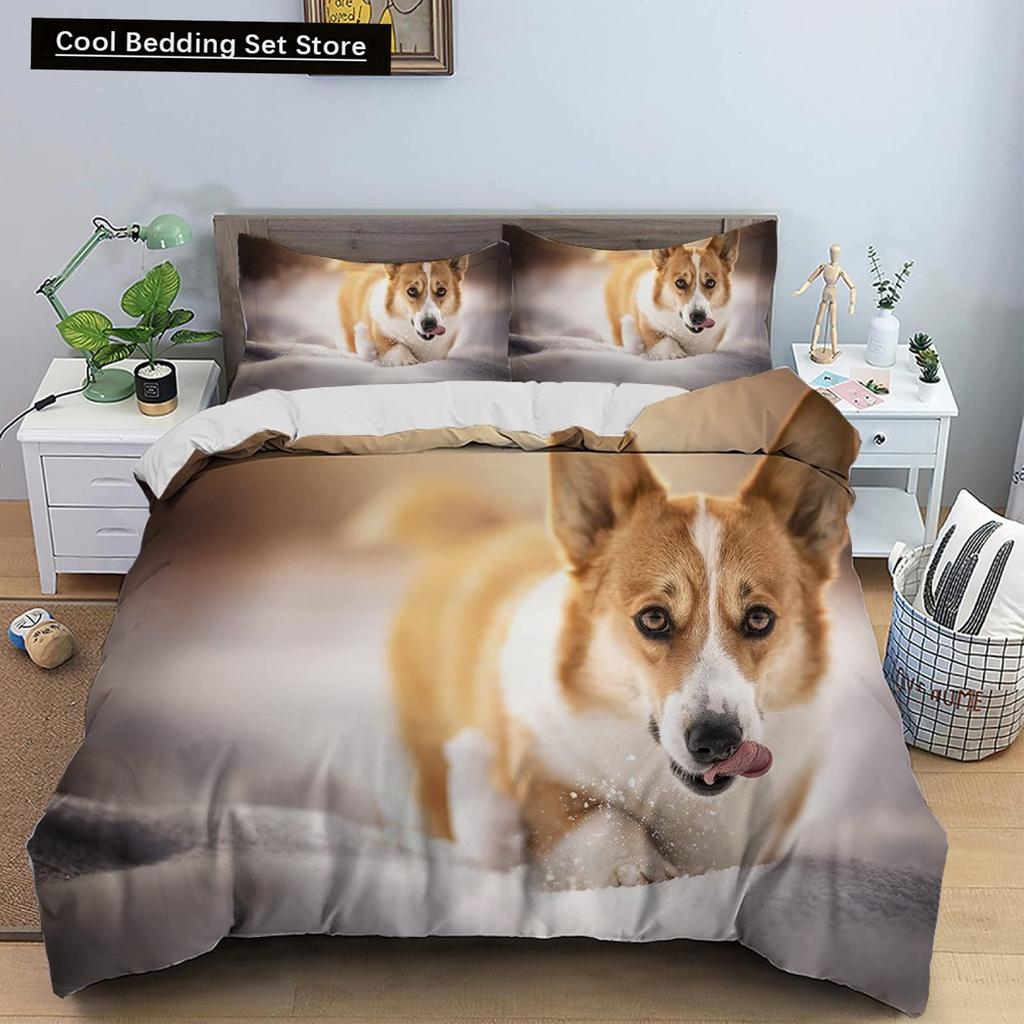 Yellow Shiba Inu King Queen Bedding Set Lovely Puppy Duvet Cover Family Pet Animal Quilt Cover 2/3pcs Polyester Comforter Cover
