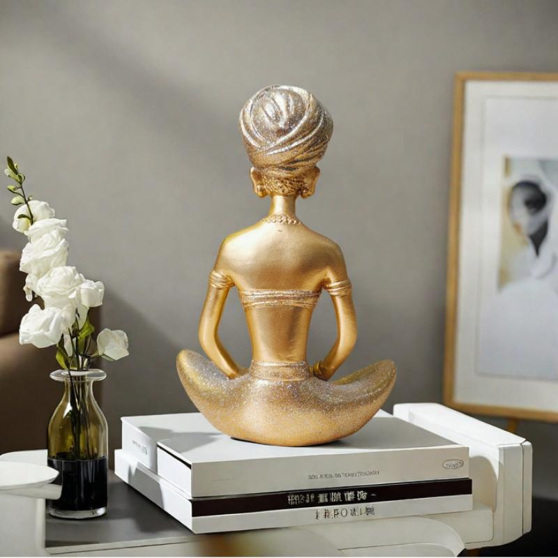 Figurines Créatives de Fille de Yoga Art Abstrait Figurines en Résine Statue Femmes Noires Africaines Sculpture Décoration Intérieure Moderne pour la Maison