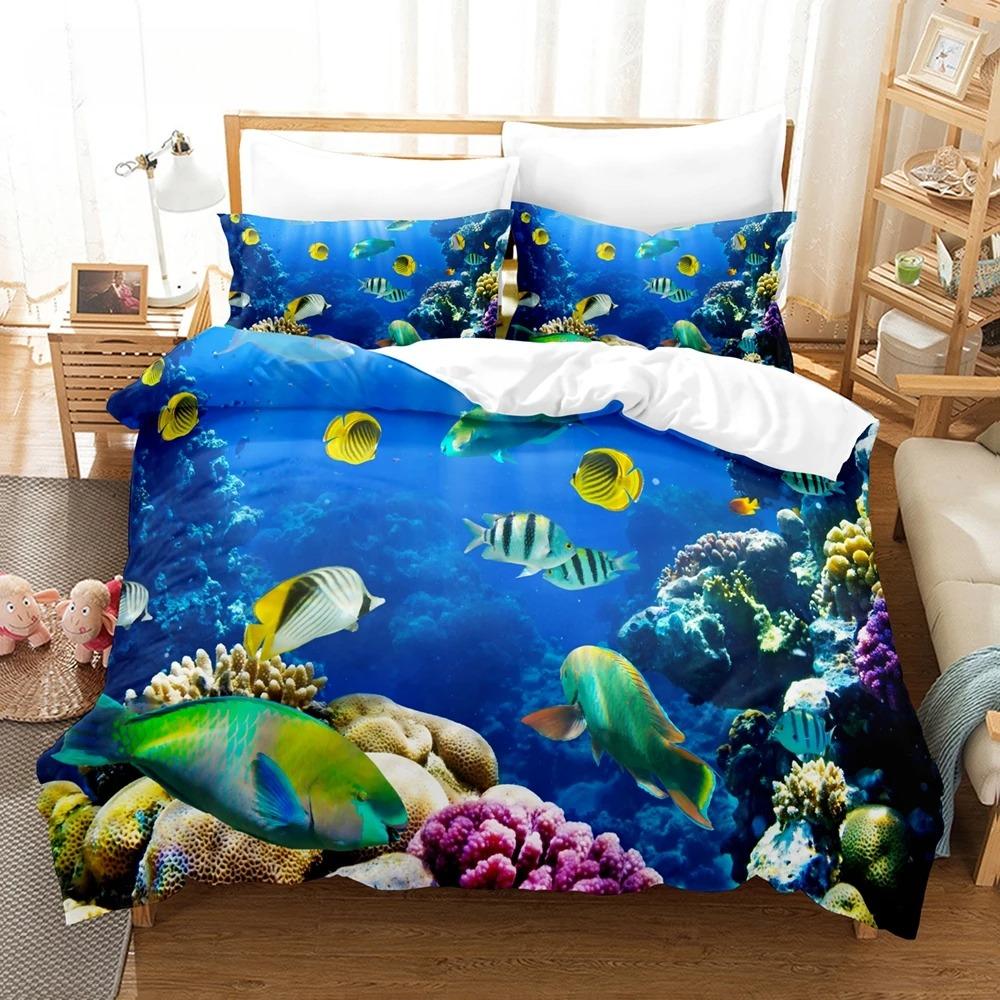 3D Print Undersea World Bed Linen Set, King Size Duvet Cover, Bedroom Bedding, Home Textile, Double Kid Quilt Cover, Dropship