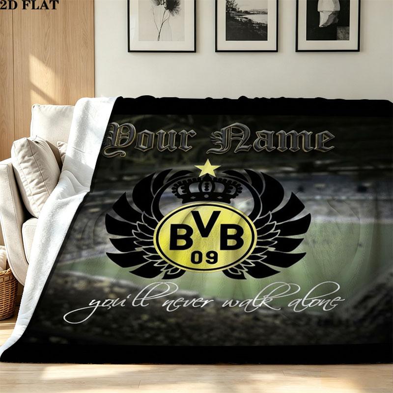 1PC Borussia Custom Name Patterned Flannel Blanket Suitable For All Seasons for Home Decor Warmth and Comfort Gifts Holiday Present