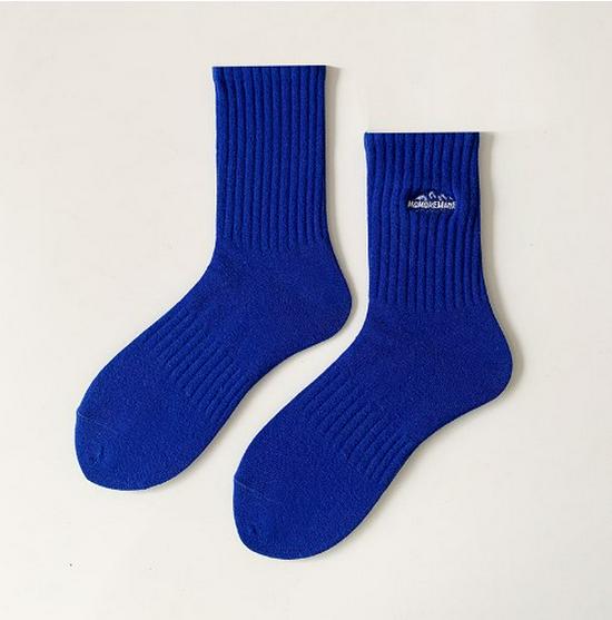 Trendy Women's Mid-Tube Embroidered White Cotton Socks - Black Sporty Spring & Autumn Sweat-Absorbent Unisex Design