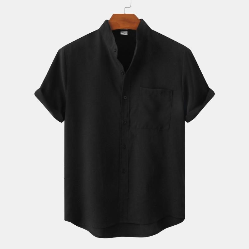 Summer Men's Short Sleeved Solid Color Cotton Linen Men's Shirt