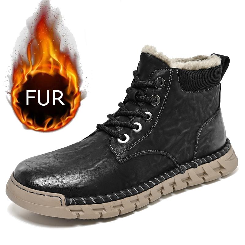 Fashion Winter Plush Men Lace-up Desert Boots Fashion Outdoor Designer Thick Bottom Boots Casual Business Shoes Antiskid Walking Boots