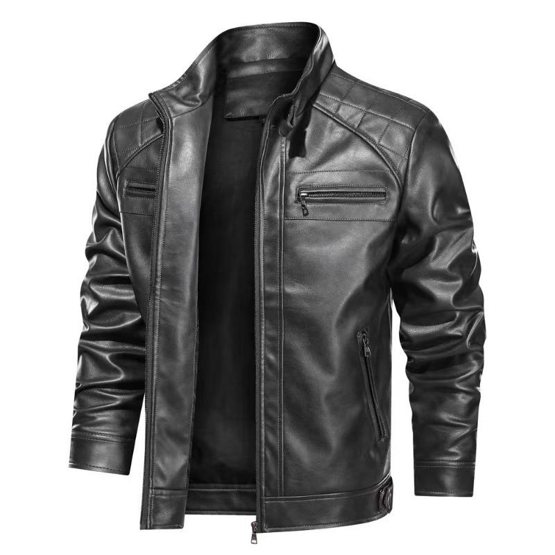 

Men s Stand Collar Faux Leather Jacket Motorcycle Style Casual PU Coat Pocket Hooded 4XL чорний