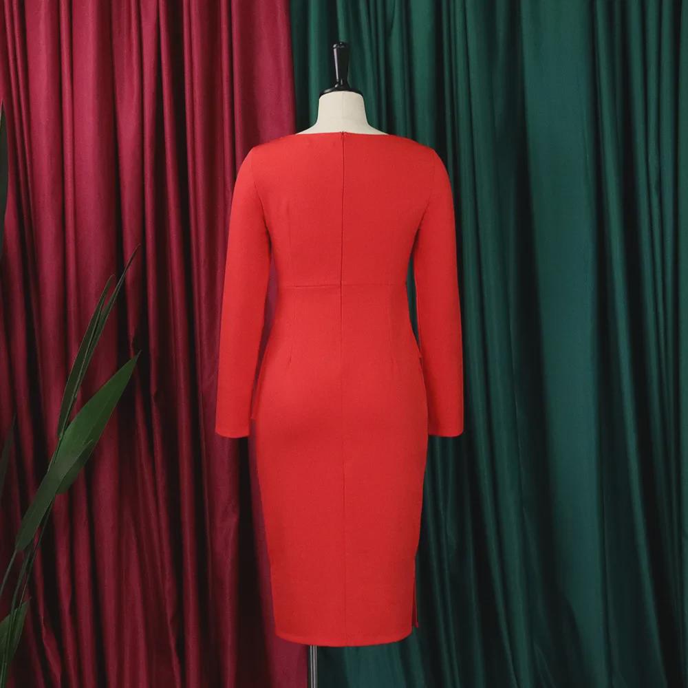 Vestido Elegante de Otoño 2022 de Talla Grande con Manga Larga y Cuello Oblicuo para Mujer