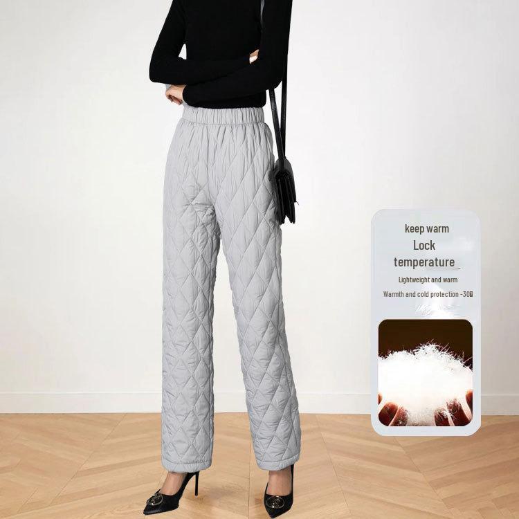 

Women s Plus Size High Waist Wide Leg Warm Cotton Pants for Winter 2026 - Casual, Slimming, Loose-Fit Outerwear M (80-100 jin) серебряный серый