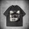 Women's Trendy Retro Washed Black Distressed Cotton Short-Sleeve T-Shirt