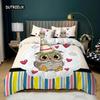 Cartoon Owl Duvet Cover Set King Size Owls In Love Print Cute Partners Couples Twin Bedding Set Soft Microfiber Comforter Cover