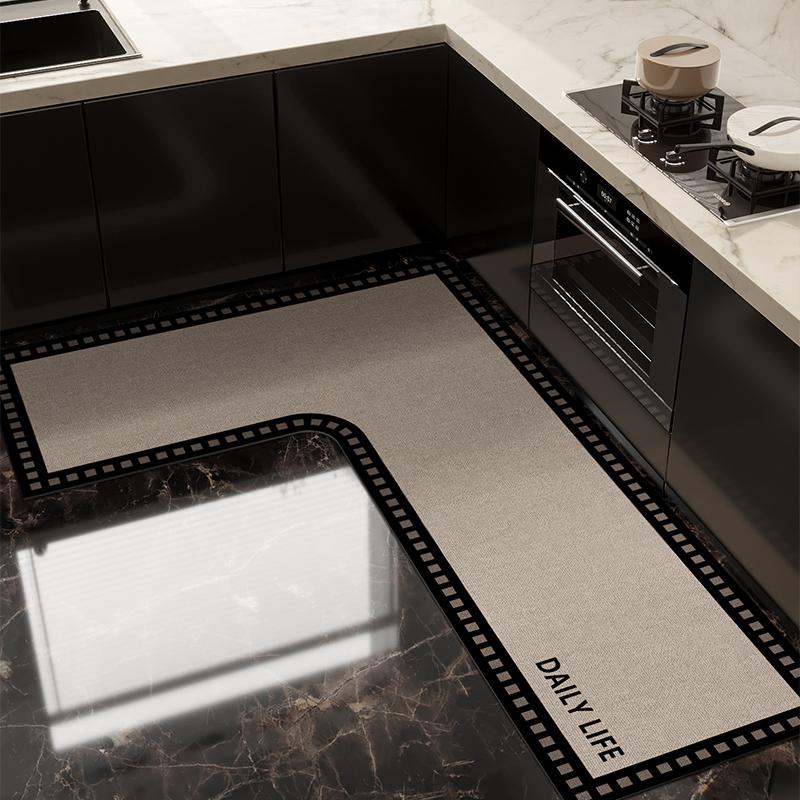 Pvc Kitchen Floor Mat Waterproof Non-Slip Vinyl Carpet L-Shaped Cat Pattern Plants Flowers Mats Home Decoration Rug Alfombra