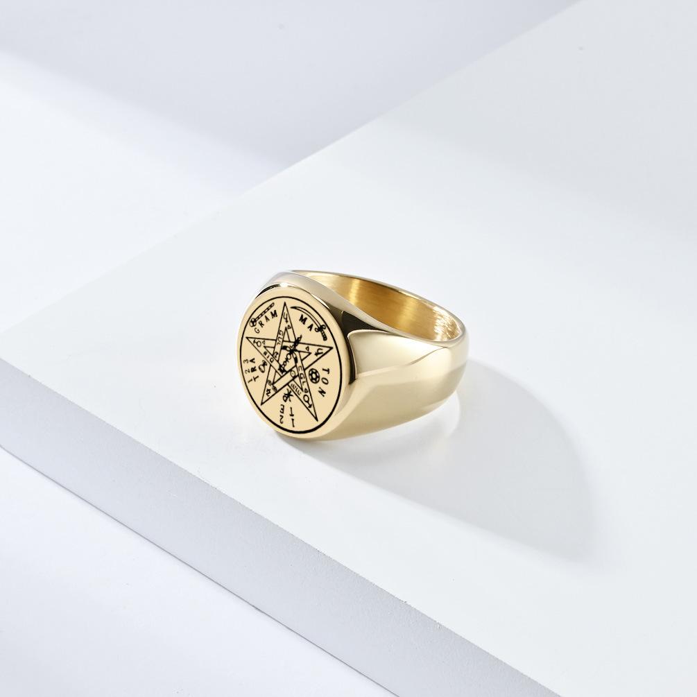 Židovský Tetragrammaton Hebrejský Pentagram Prsteny Nerezová Ocel Pentakl Prsten pro Muže Čarodějnictví Síla Ochrana Amulet Šperky