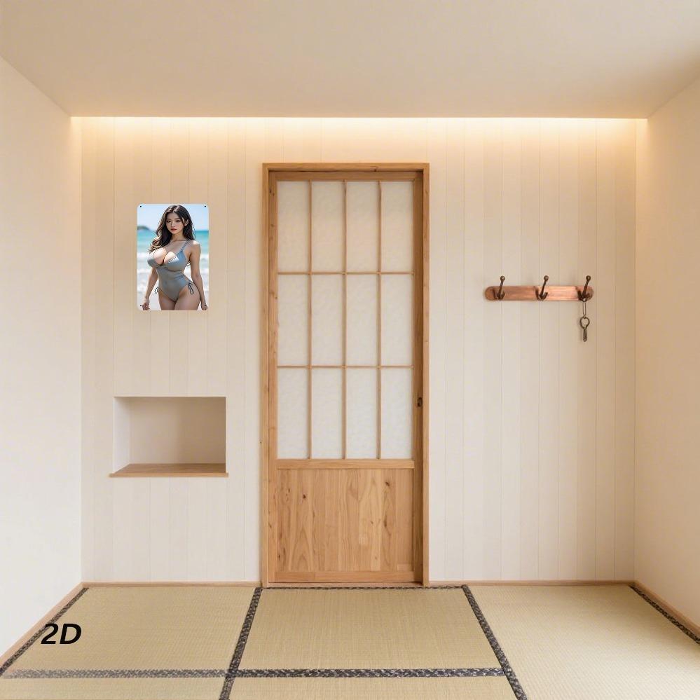 Vintage Retro Metal Tin Sign 8x12 Inch Gray Swimsuit Lady Wall Art Decor for Man Cave Bar Garden