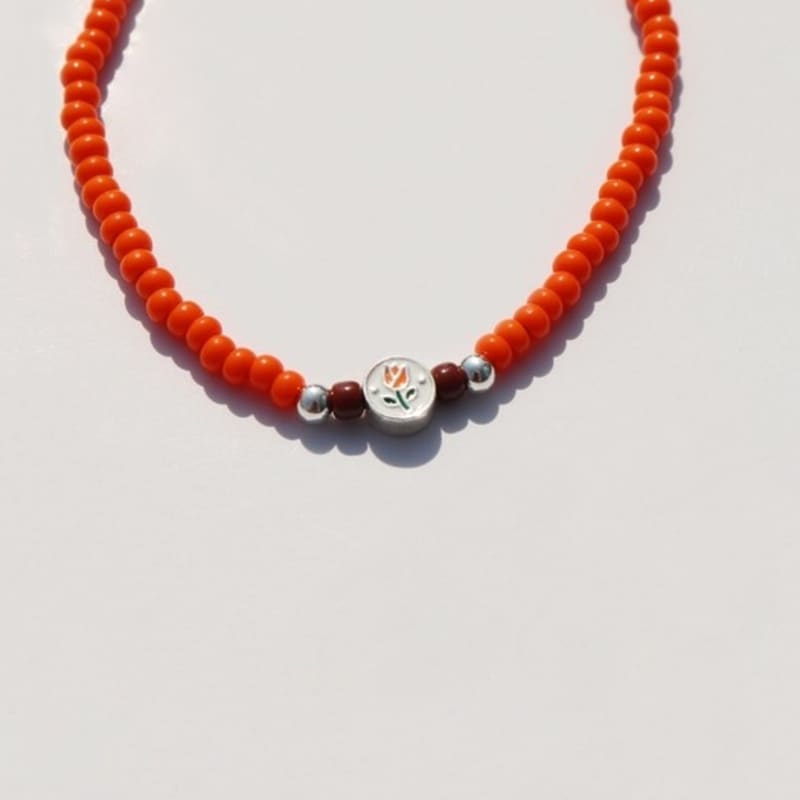 BONBEAU Ever Tulip Silver Charm Beads Bracelet Tulip Flower Silver Charm Color Bead Bracelet