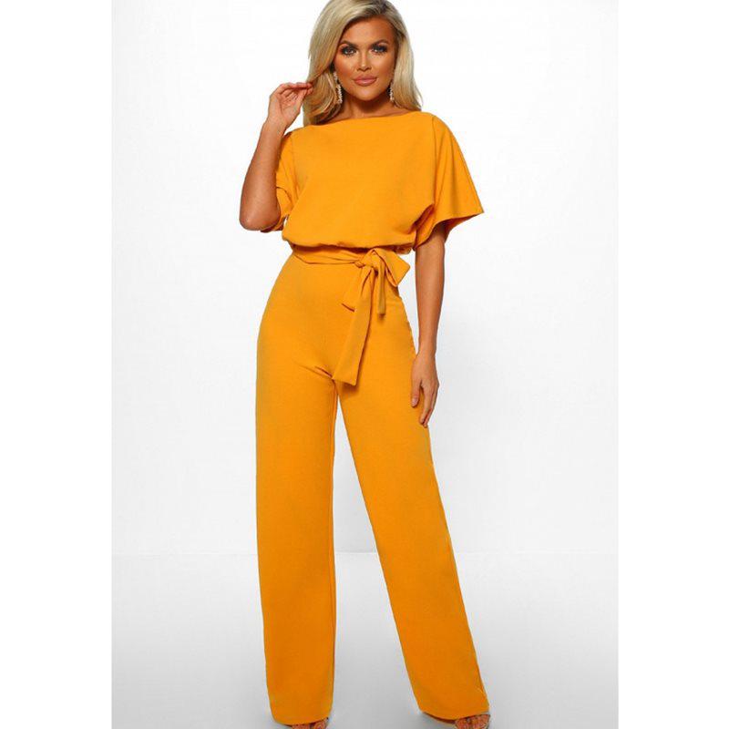 2024 Trendy Women's Summer Button Tie Short Sleeve Jumpsuit