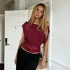 European and American temperament elegant slanted shoulder lace splicing waist short-sleeved top new slim and thin solid color T-shirt