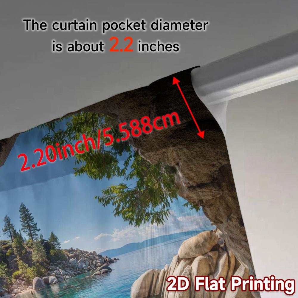 2pcs   2D FLAT PRINTING Curtains (Without Rod) Azure Cove Popular Light Filtering Curtains Prints Light Filtering Curtains