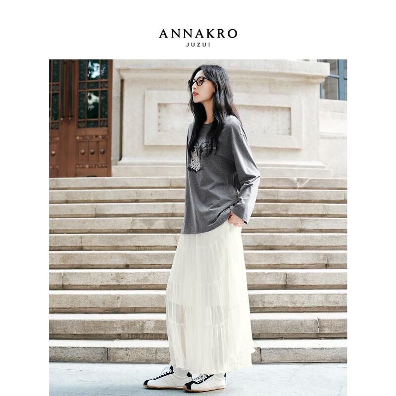 Jiusi Annakou Women s Casual Cat Print Dropped-Shoulder Long-Sleeve T-Shirt L