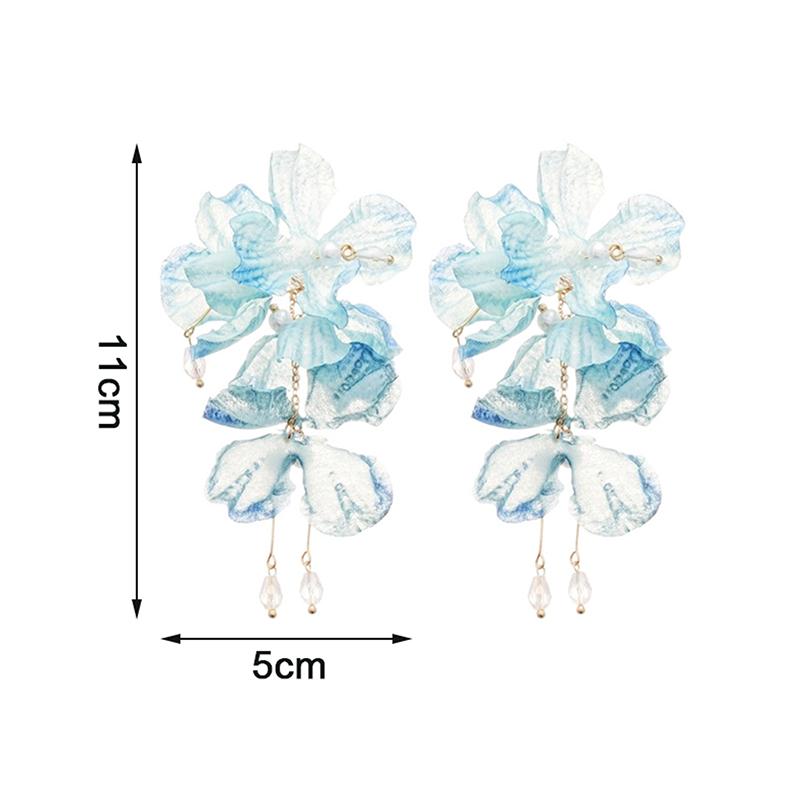 Sommer Chiffon Blumen Quasten Ohrringe für Frauen Urlaubsstil Übertrieben Süße Hängeohrringe Schmuck Accessoires Geschenke