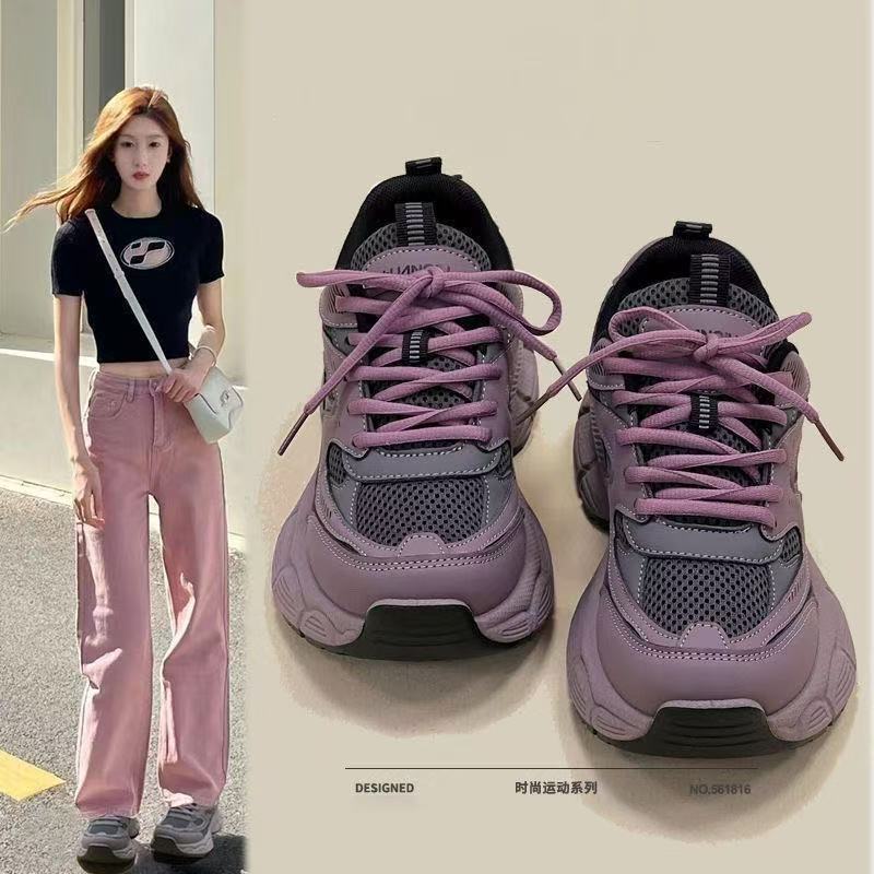 High-value Purple Platform Mesh Dad Shoes Women's Autumn New 2025 Versatile Explosive Breathable Casual Sports Shoes