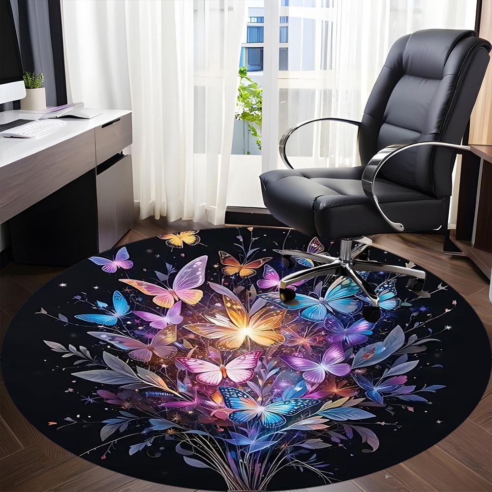 1pc Butterfly Bloom Office Round Area Rug, Mat Suitable ForOffice, Under Office Chairs Bedroom Living Room Home Decor, Room Deco