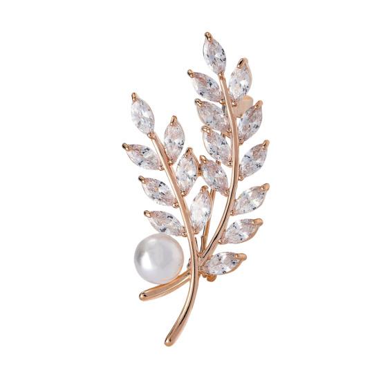 

Women Brooch High-Gloss Rhinestone Inlay Sparkling Faux Pearl Wheat Design Lapel Pin Non-Slip Buckle Scarf Badge Clothing Bags Accessories розового золота