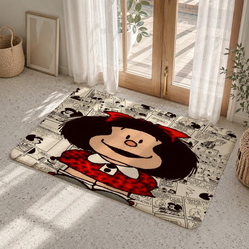 Cartoon M-Mafalda Floor Mat Flannel Rug Non Slip Absorbent Soft Washable For Entryway Hallway Bathroom Kitchen Decor