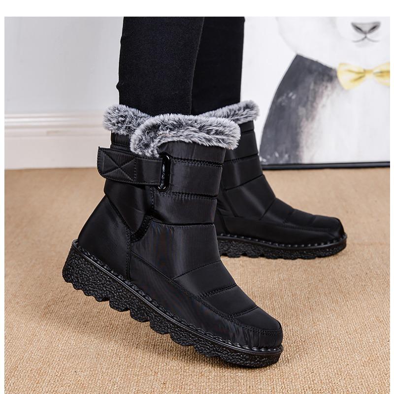 New Faux Rabbit Fur Lined High-Cut Women's Snow Boots, Velcro Waterproof Casual Winter Shoes