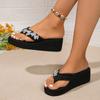 Fashion 2024 Summer Sandals New Style Shiny Butterfly Flower Thick Sole Wedge Heel Round Toe Clip Comfortable Flip Flops for Women