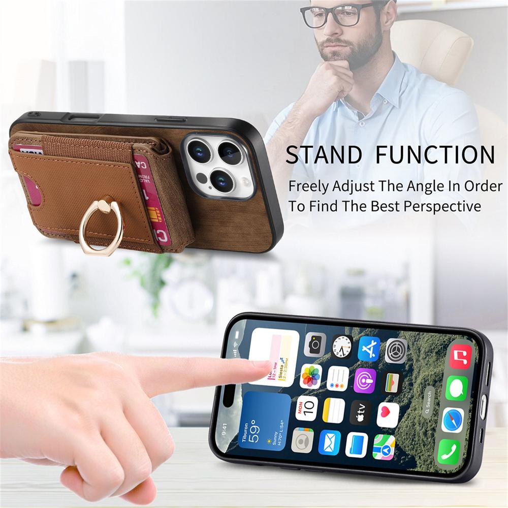 For iPhone 16 Pro Max 15 14 Plus 13 12 11 XR XS X 7 8 SE 2 3 Detachable Magnetic Wallet Case Ring Card Holder PU Leather Cover