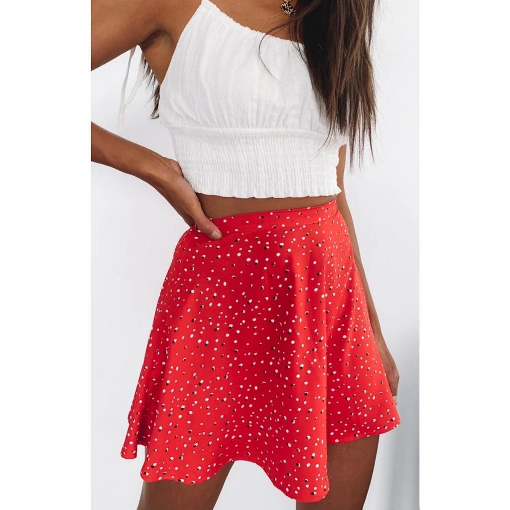 Women's Floral Bustier Chiffon Printed Umbrella Skirt ,Fresh Sweet Invisible Zipper Short Skirt