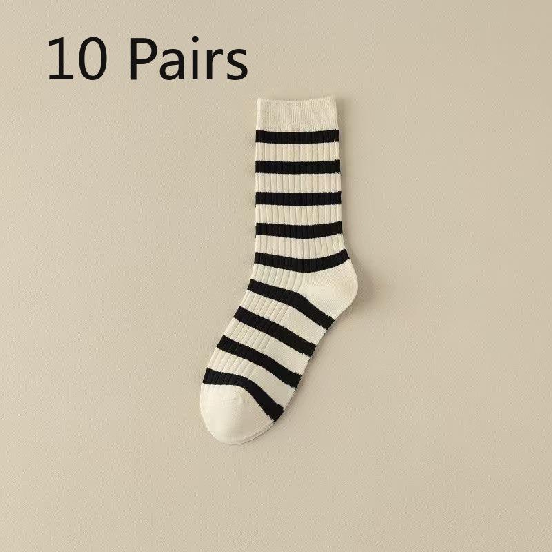 

10 пар женских модных новых полосатых спортивных гольфов из высокой резины для весны и осени 10 Pairs
