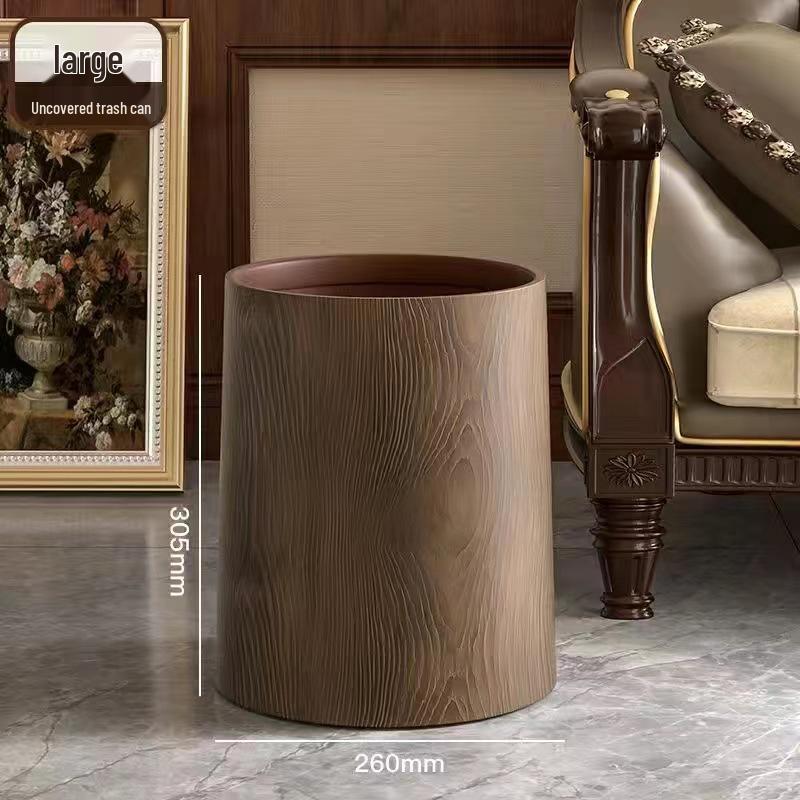 Chinese Style Retro Wood Grain Trash Can – Large Capacity for Home & Office
