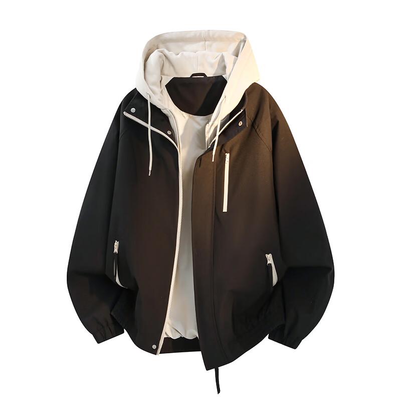 VUUG Men s American Retro Faux Two-Piece Hooded Jacket 3XL